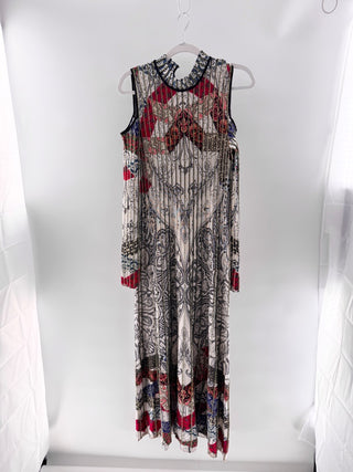 Etro printed sleeveless maxi dress with contrast trim & signature paisley inspired patchwork motif, 44