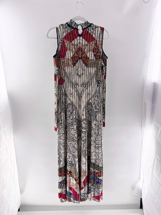 Etro printed sleeveless maxi dress with contrast trim & signature paisley inspired patchwork motif, 44