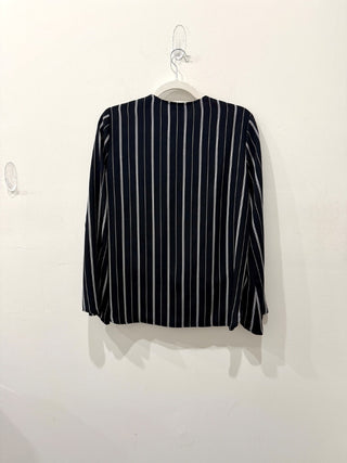 Karen Kane Striped Sky Country Flare Sleeve High-Low Blouse Navy Women's Small