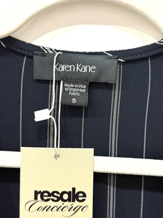 Karen Kane Striped Sky Country Flare Sleeve High-Low Blouse Navy Women's Small