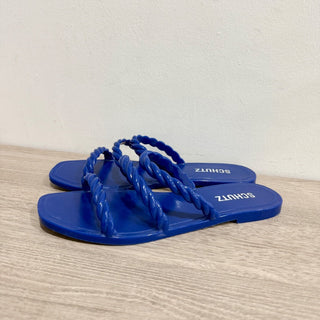 Schutz Diana Braided Strap Slip On Slide Jelly Sandals Royal Blue Women's Size 8