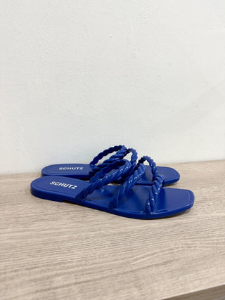 Schutz Diana Braided Strap Slip On Slide Jelly Sandals Royal Blue Women's Size 8