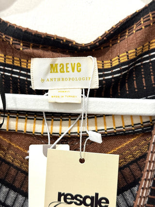 NWT Maeve by Anthropologie Striped Wrap Midi Dress Brown Multi Women's Size XS