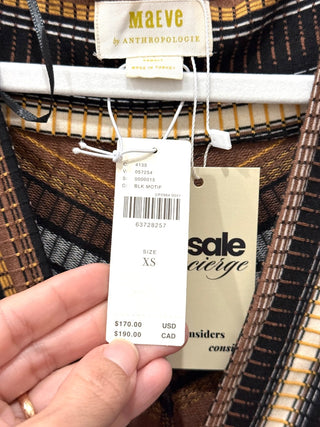 NWT Maeve by Anthropologie Striped Wrap Midi Dress Brown Multi Women's Size XS