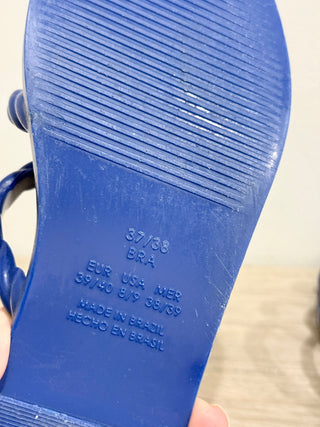 Schutz Diana Braided Strap Slip On Slide Jelly Sandals Royal Blue Women's Size 8