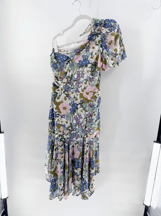 ASTR the Label Santorini Floral One-Shoulder Midi Dress Off White Retro Floral M