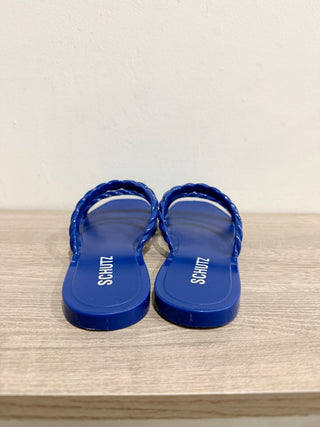 Schutz Diana Braided Strap Slip On Slide Jelly Sandals Royal Blue Women's Size 8