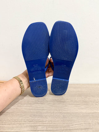 Schutz Diana Braided Strap Slip On Slide Jelly Sandals Royal Blue Women's Size 8