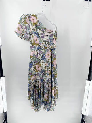 ASTR the Label Santorini Floral One-Shoulder Midi Dress Off White Retro Floral M