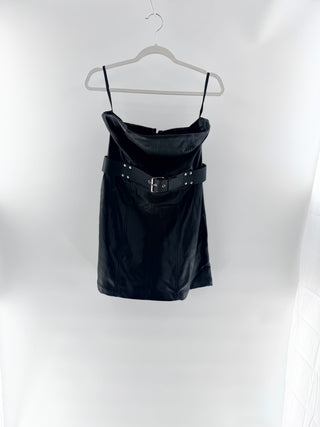 Anthropologie strapless mini dress faux leather, 6