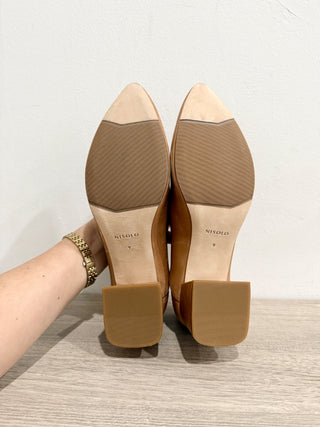 NWOT Nisolo Fiorela Go-To Mid Heel Slip On Leather Pump Shoes Tan Women's US 9