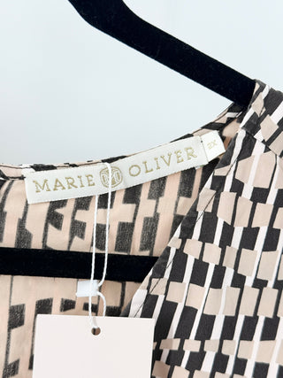 Marie Oliver Striped Cotton Short Sleeve V-Neck Kaftan Midi Dress Beige Brown 2X
