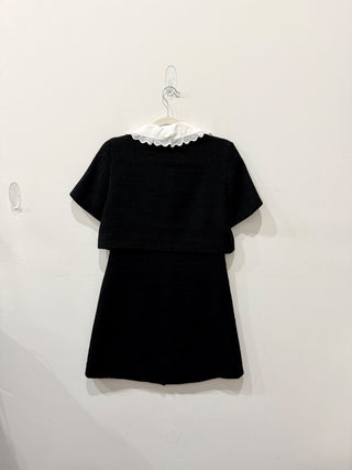 Sandro Faustine Short Sleeve Tweed Mini Dress w/ Peter Pan Collar Black/White M