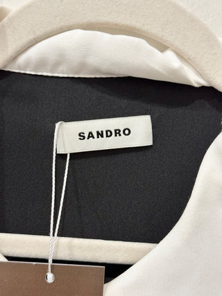 Sandro Faustine Short Sleeve Tweed Mini Dress w/ Peter Pan Collar Black/White M