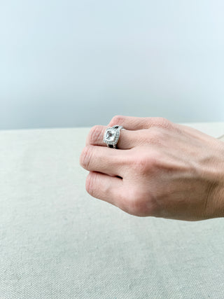 David Yurman petite albion ring white topaz with diamond halo set in sterling silver, 6
