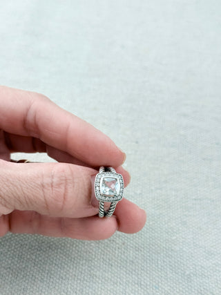 David Yurman petite albion ring white topaz with diamond halo set in sterling silver, 6