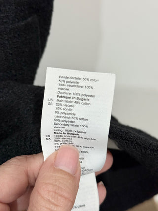 Sandro Faustine Short Sleeve Tweed Mini Dress w/ Peter Pan Collar Black/White M