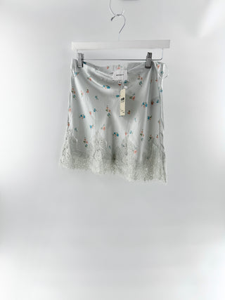 Reformation silk lace trim floral mini skirt, S