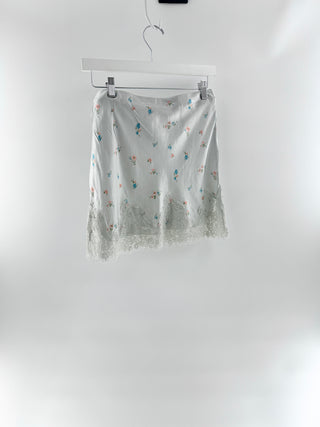 Reformation silk lace trim floral mini skirt, S