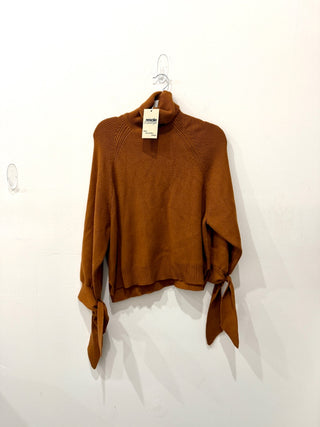 Zara Ribbed Tie Cuff Turtleneck Pullover Sweater Rust Brown Women's Size Medium
