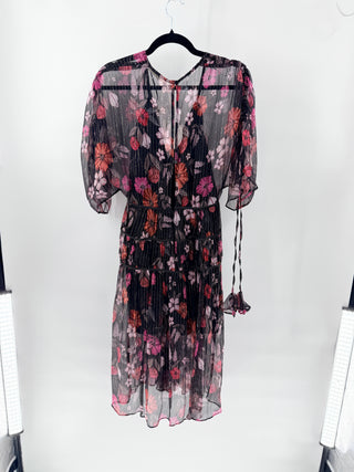 NWT Talulah Wild Bloom Floral Silk Metallic Floral A-Line Midi Dress Black Pink XS