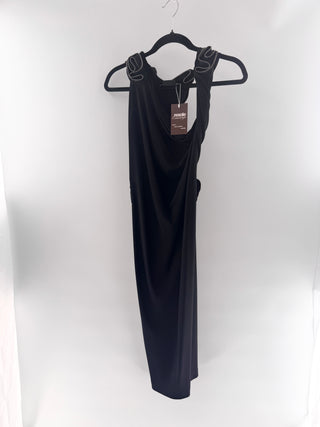 Isabel De Pedro Draped midi dress with sculptural zipper trim ruffle detailing & cowl neckline, 6