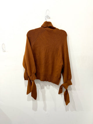 Zara Ribbed Tie Cuff Turtleneck Pullover Sweater Rust Brown Women's Size Medium
