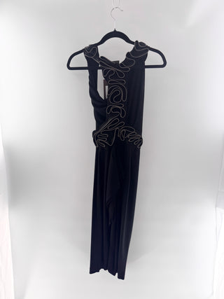 Isabel De Pedro Draped midi dress with sculptural zipper trim ruffle detailing & cowl neckline, 6