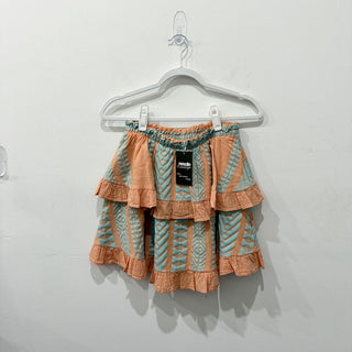 Devotion Twins High Rise Tiered Ruffle Mini Skirt Orange/Teal Women's One Size