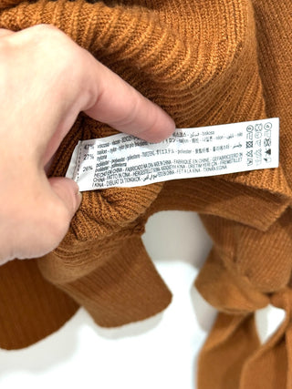 Zara Ribbed Tie Cuff Turtleneck Pullover Sweater Rust Brown Women's Size Medium