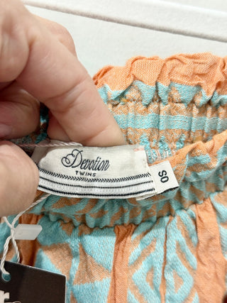 Devotion Twins High Rise Tiered Ruffle Mini Skirt Orange/Teal Women's One Size