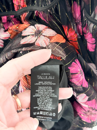 NWT Talulah Wild Bloom Floral Silk Metallic Floral A-Line Midi Dress Black Pink XS