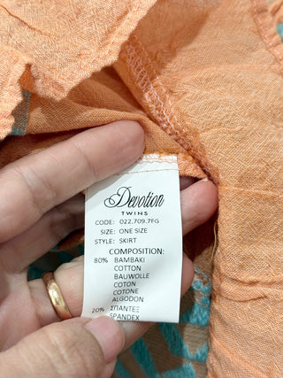 Devotion Twins High Rise Tiered Ruffle Mini Skirt Orange/Teal Women's One Size
