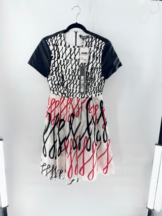 NWT Holly Fulton Writing Cocktail Dress w/ Beading & Full Skirt Multi 12 UK/US 8