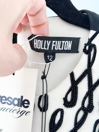 NWT Holly Fulton Writing Cocktail Dress w/ Beading & Full Skirt Multi 12 UK/US 8