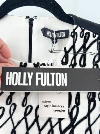 NWT Holly Fulton Writing Cocktail Dress w/ Beading & Full Skirt Multi 12 UK/US 8