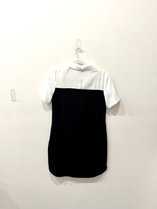 Sandro Colorblock Half Zip Gold Ruffle Trim Mini Polo Dress Navy White Size 4-6