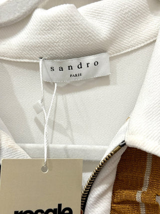 Sandro Colorblock Half Zip Gold Ruffle Trim Mini Polo Dress Navy White Size 4-6