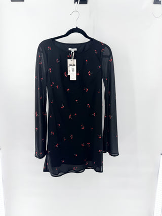NWT Z Supply Campbell Rio Floral Print Long Sleeve Mini Dress Black Red Womens S