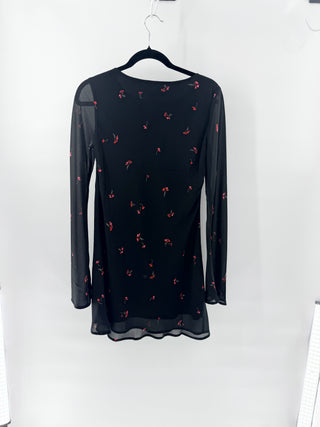 NWT Z Supply Campbell Rio Floral Print Long Sleeve Mini Dress Black Red Womens S