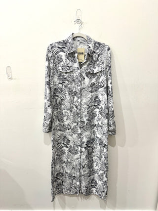 Ovi Floral Print Long Sleeve Midi Shirt Dress Cottagecore Gray Womens Size Small