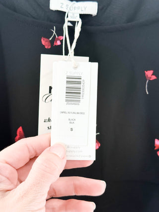 NWT Z Supply Campbell Rio Floral Print Long Sleeve Mini Dress Black Red Womens S