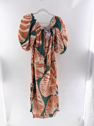 Johanna Ortiz Chic tropical puff-sleeve midi dress, XS