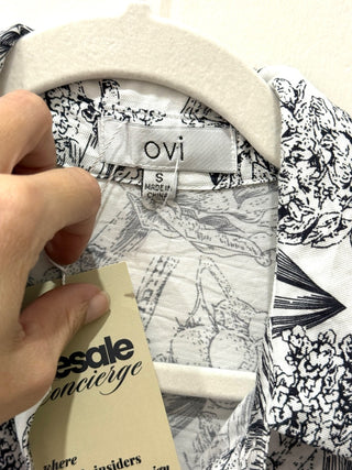 Ovi Floral Print Long Sleeve Midi Shirt Dress Cottagecore Gray Womens Size Small