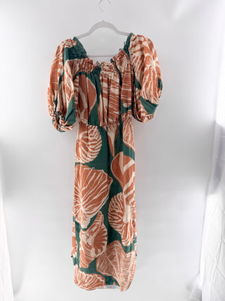 Johanna Ortiz Chic tropical puff-sleeve midi dress, XS