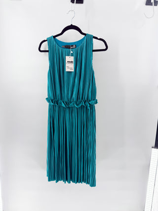 Love Moschino Sleeveless Ruffle Trim Micro Pleated Mini Dress Teal Blue Womens 4