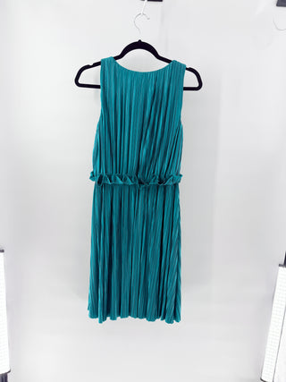 Love Moschino Sleeveless Ruffle Trim Micro Pleated Mini Dress Teal Blue Womens 4