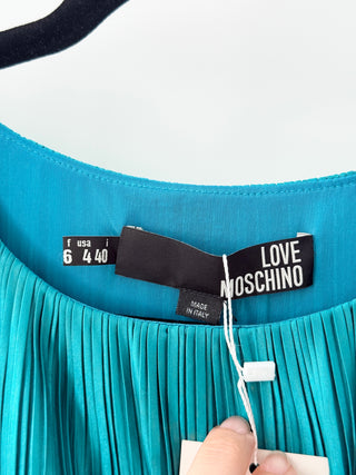 Love Moschino Sleeveless Ruffle Trim Micro Pleated Mini Dress Teal Blue Womens 4