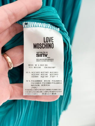 Love Moschino Sleeveless Ruffle Trim Micro Pleated Mini Dress Teal Blue Womens 4