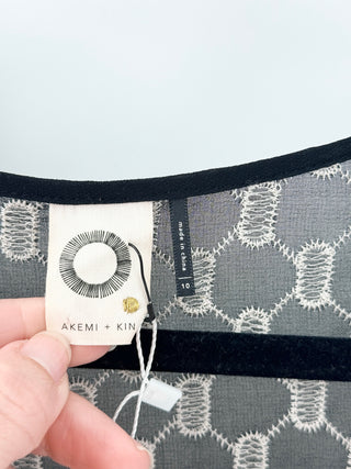 Akem + Kim Brooke Eyelet Embroidered Boho Mini Babydoll Dress Black White Womens XL